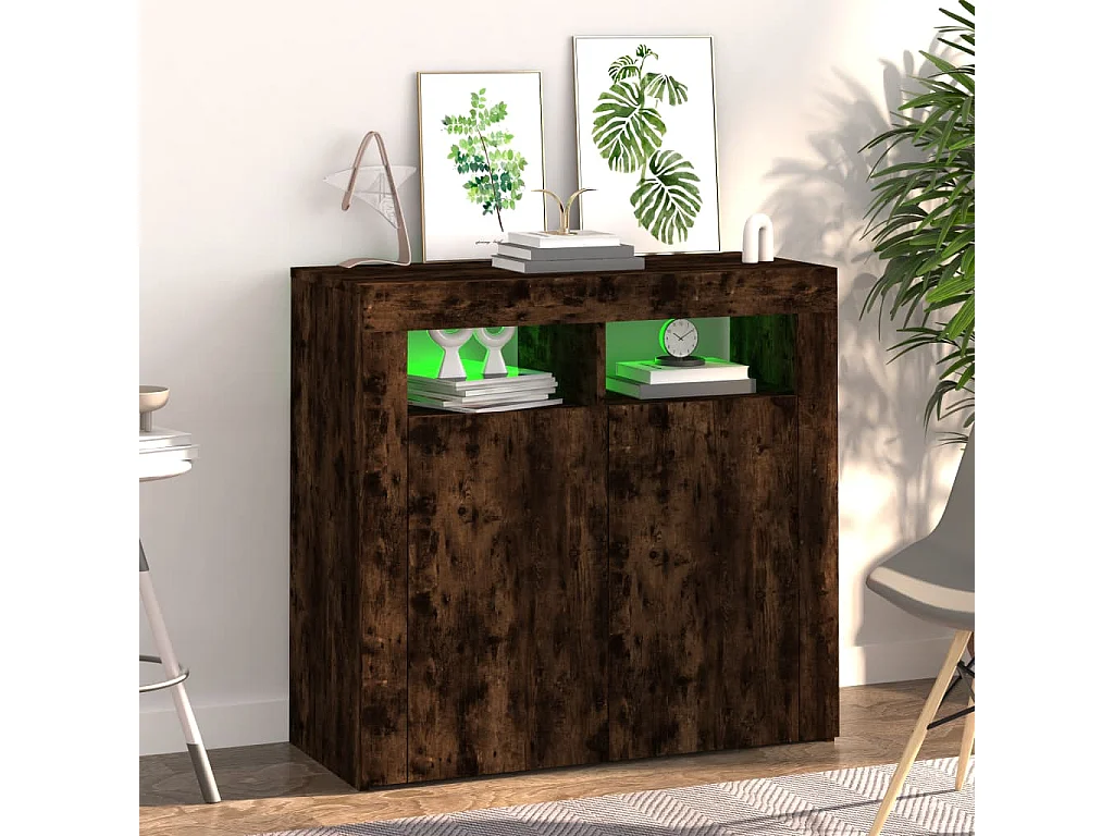 Sideboard Anrichte mit LED-Beleuchtung Räuchereiche 80x35x75 cm -RM44805