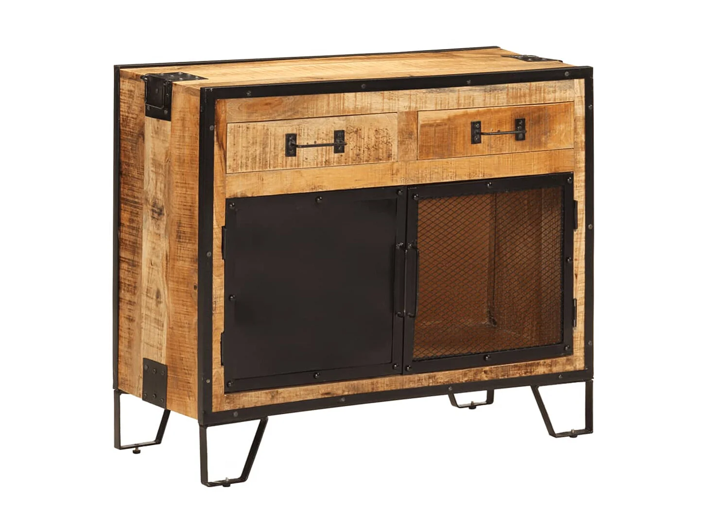 Sideboard Lowboard - 80x31x66 cm Massives Raues Mangoholz und Metall -RM33099