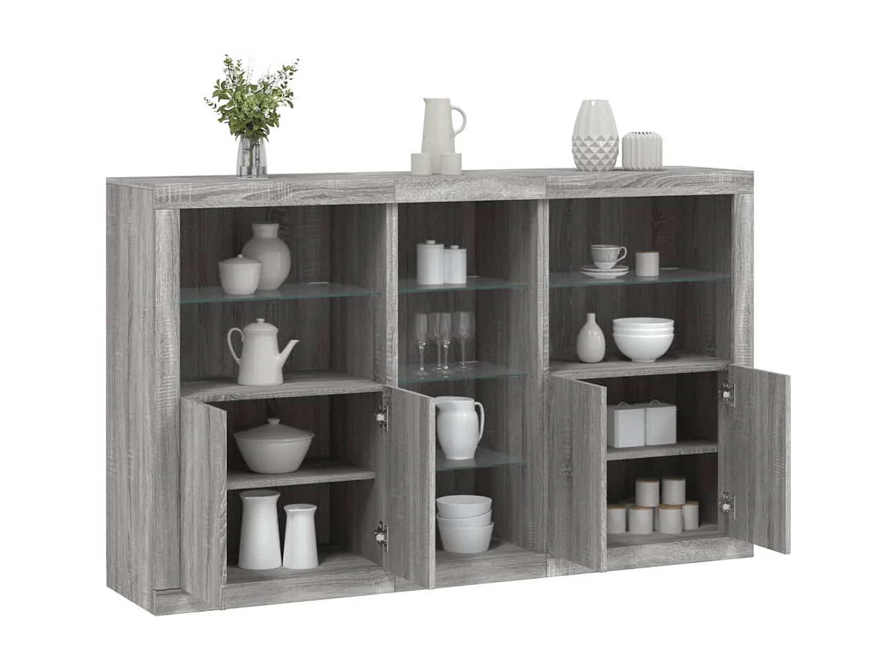 Sideboard Grau Anrichte mit LED-Leuchten Sonoma 162x37x100 cm -RM24861