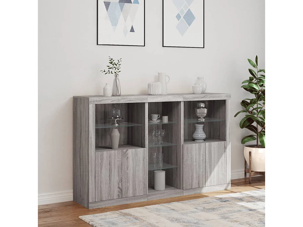Sideboard Grau Anrichte mit LED-Leuchten Sonoma 162x37x100 cm -RM24861