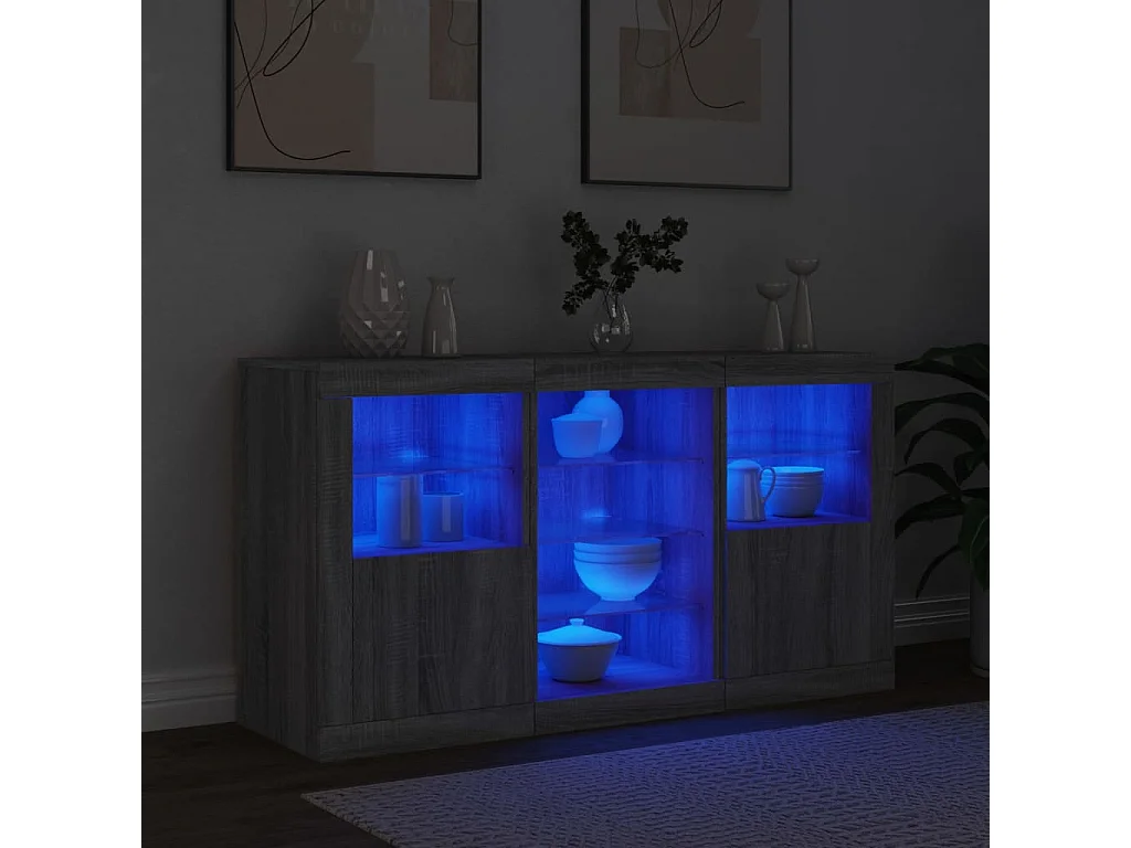 Sideboard Grau Anrichte mit LED-Leuchten Sonoma 123x37x67 cm -RM86004
