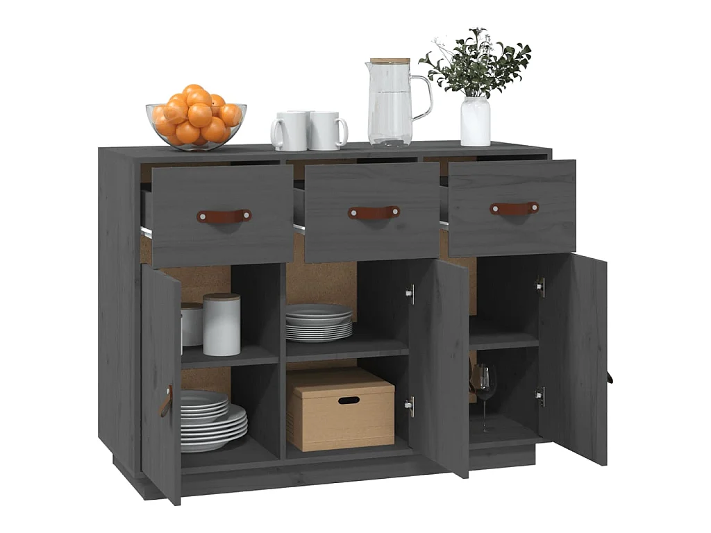 Sideboard Grau - Lowboard 100x40x75 cm Massivholz Kiefer -RM41313