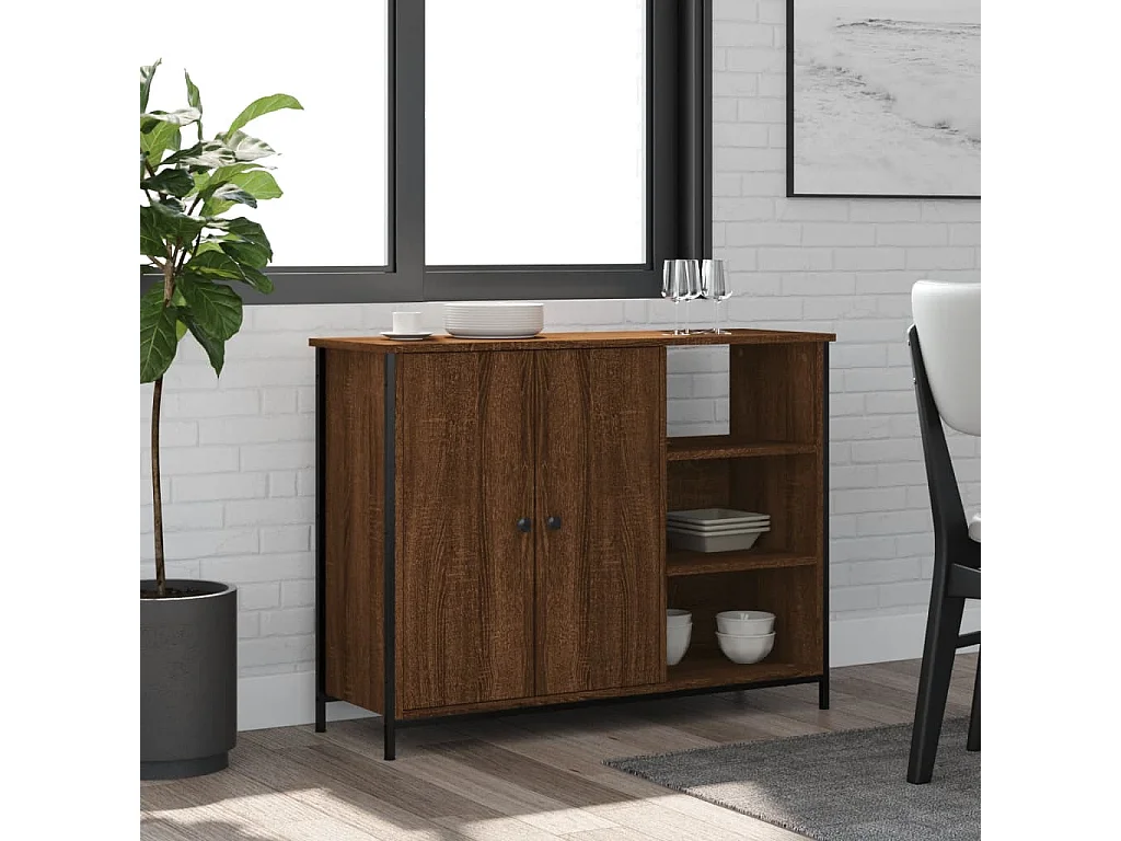 Sideboard Lowboard - Braun Eichen-Optik 100x33x75 cm Holzwerkstoff -RM74454