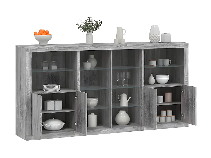 Sideboard Grau Anrichte mit LED-Leuchten Sonoma 202x37x100 cm -RM28711