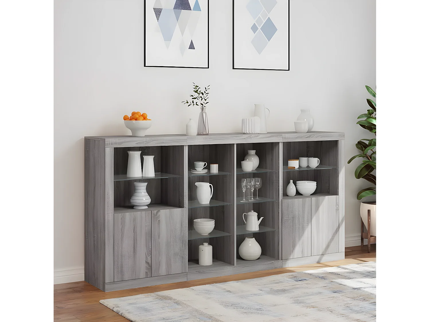 Sideboard Grau Anrichte mit LED-Leuchten Sonoma 202x37x100 cm -RM28711