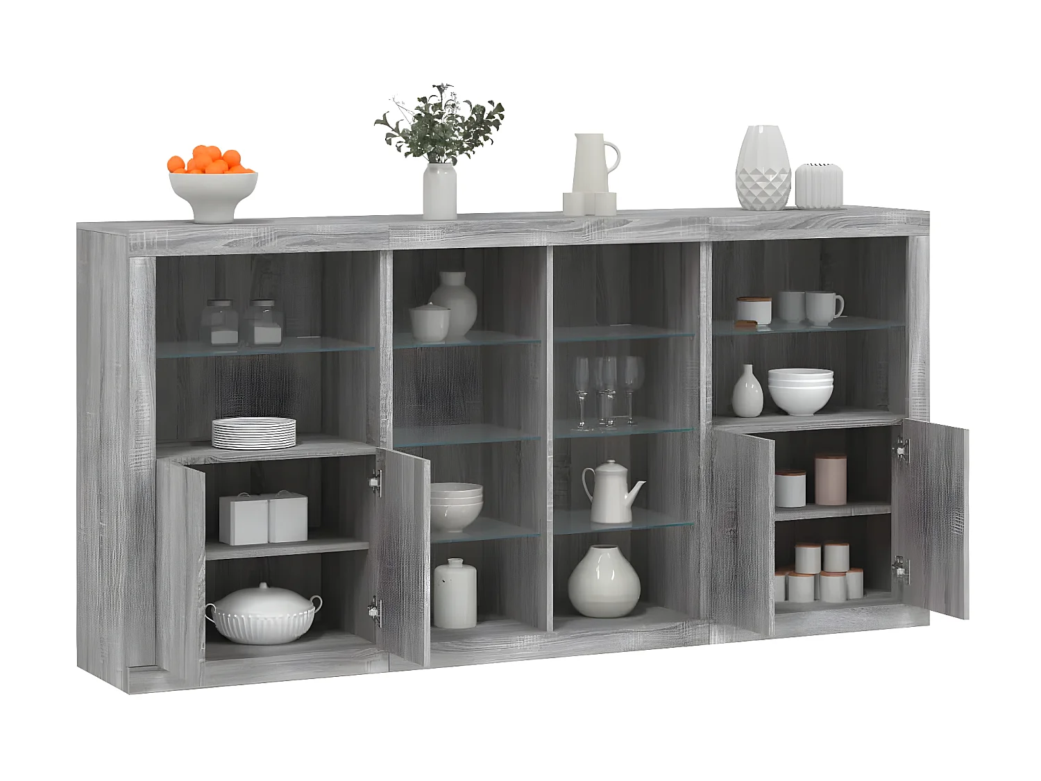 Sideboard Grau Anrichte mit LED-Leuchten Sonoma 202x37x100 cm -RM28711