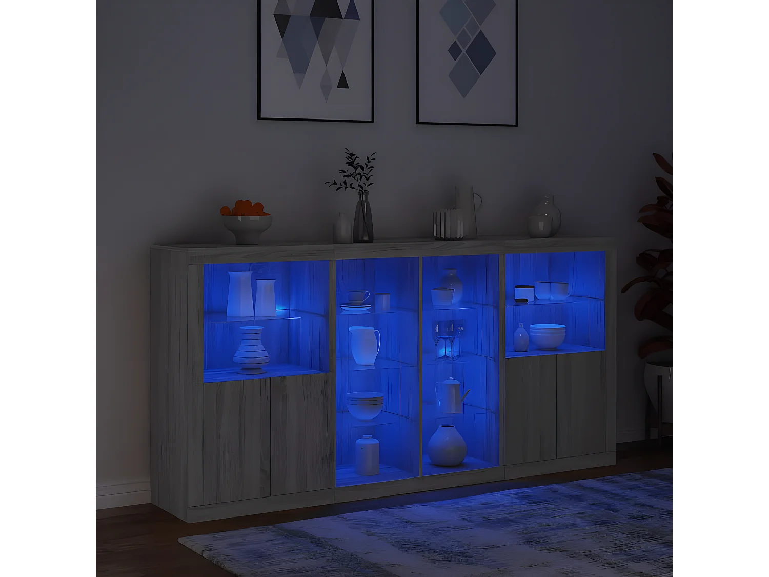 Sideboard Grau Anrichte mit LED-Leuchten Sonoma 202x37x100 cm -RM28711