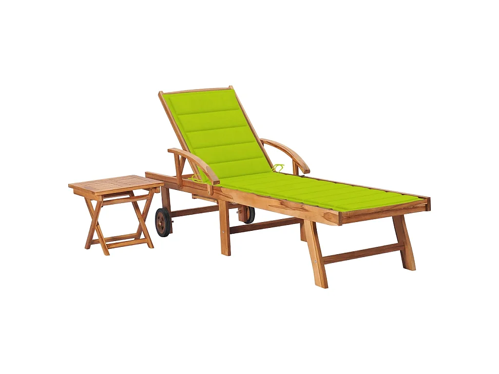 Bain de soleil avec table et coussin  Bois de teck solide PEWV17968