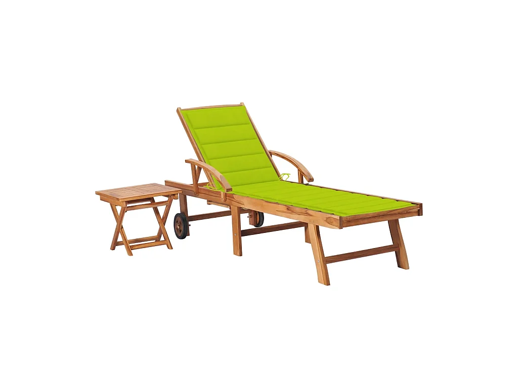 Bain de soleil avec table et coussin  Bois de teck solide PEWV17968