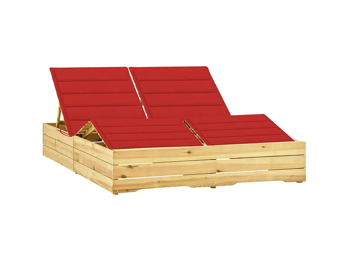 Bain de soleil double et coussin rouge Bois de pin imprégné SEF27561