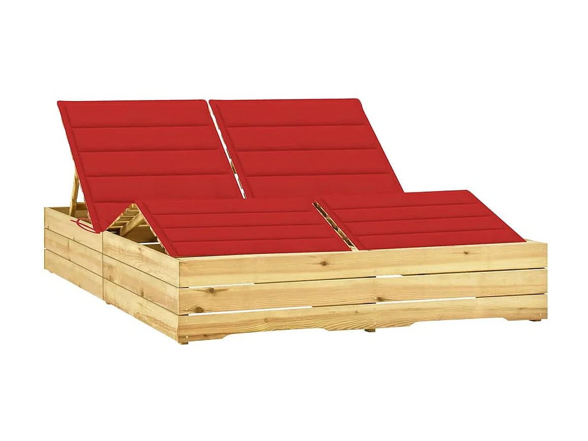 Bain de soleil double et coussin rouge Bois de pin imprégné SEF27561