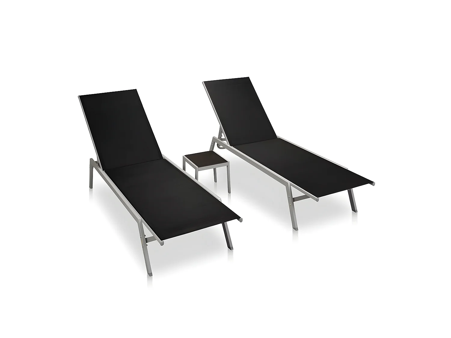 Bains de soleils 2 pcs avec table Acier et textilène Noir SEF15870