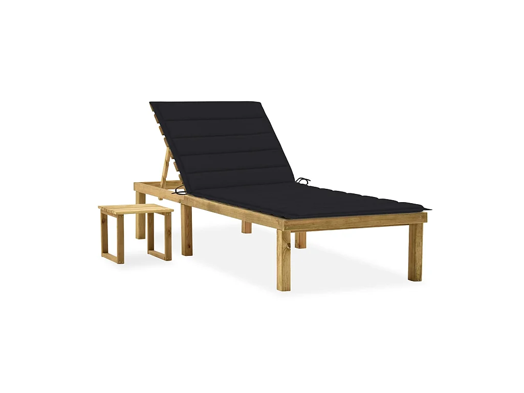 Bain de soleil de jardin avec table et coussin Pin imprégné SEF60645