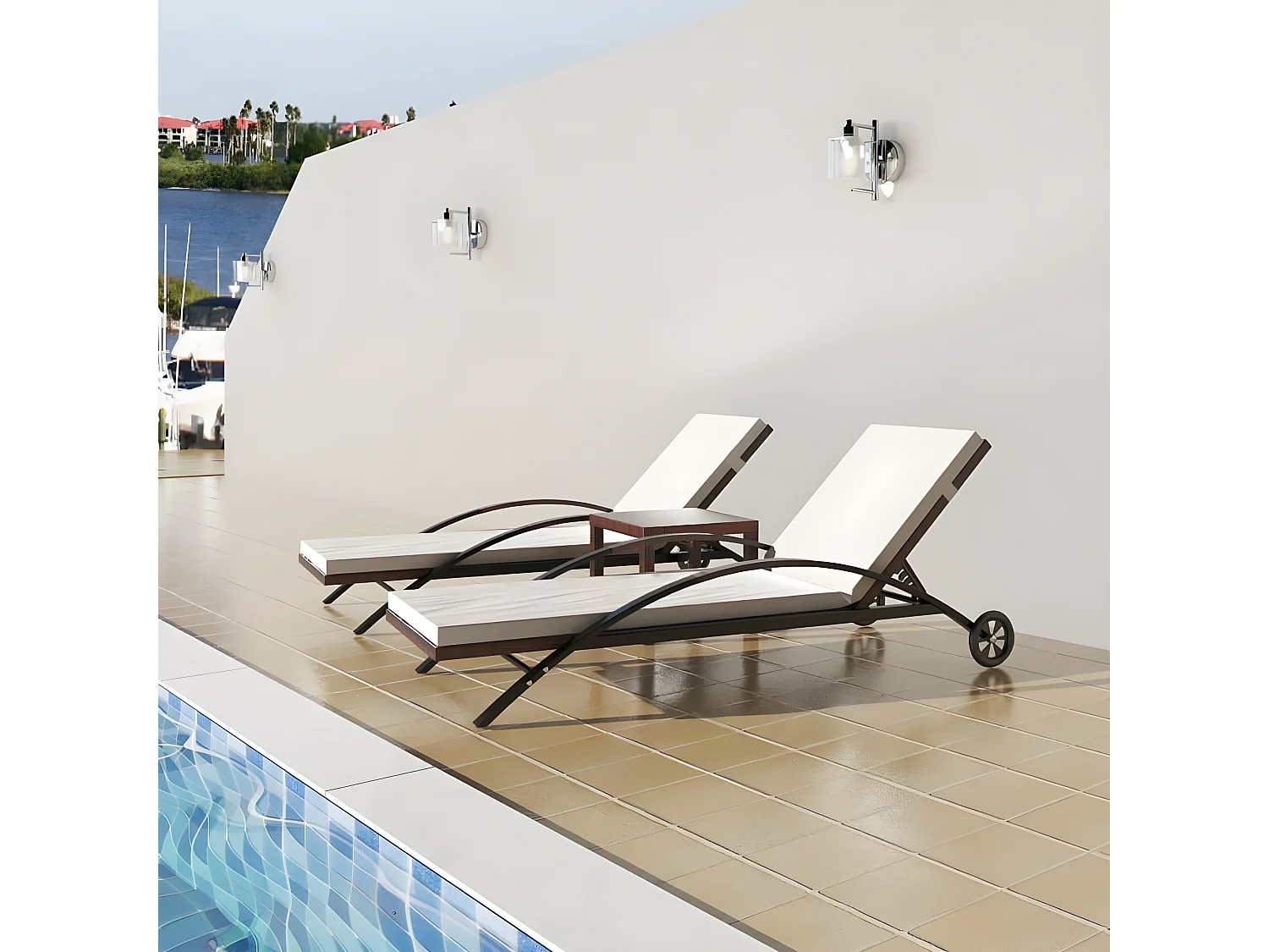 Bains de soleils avec table Résine tressée Marron SEF49643