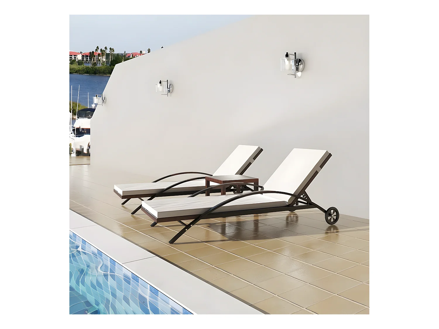 Bains de soleils avec table Résine tressée Marron SEF49643