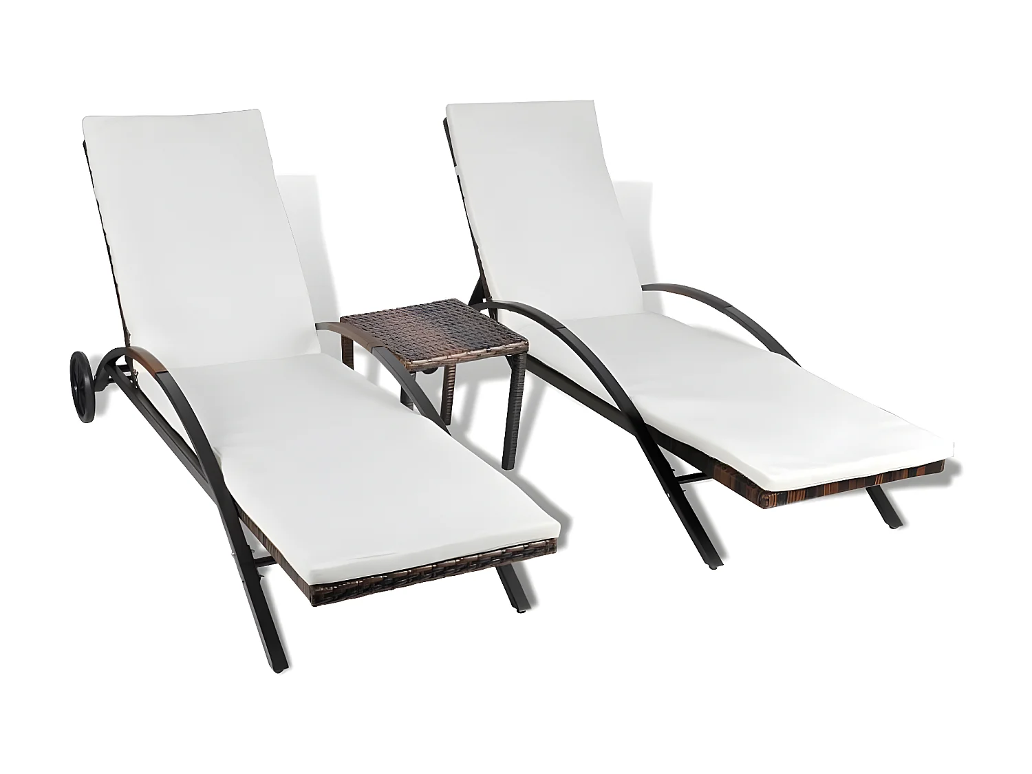 Ligbedden met tafel poly rattan bruin NL575469