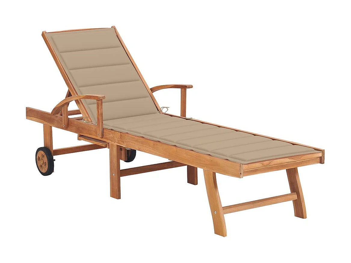 Tumbona con cojín beige madera maciza de teca ES12206
