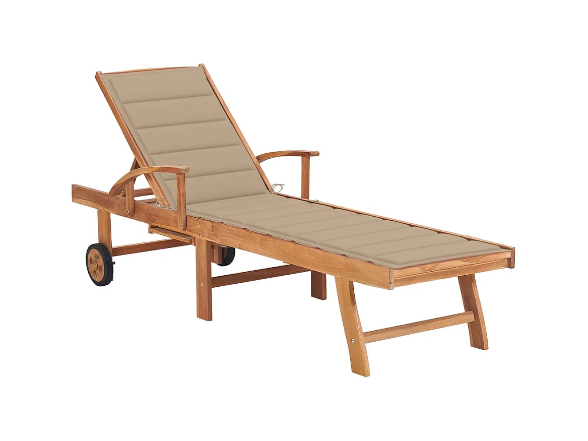 Bain de soleil avec coussin beige Bois de teck solide SEF29663