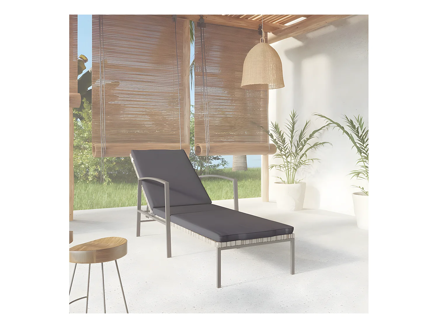 Bain de soleil de jardin avec coussin Résine tressée Gris SEF61650