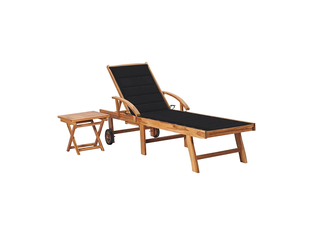 Bain de soleil avec table et coussin Bois de teck solide SEF18043