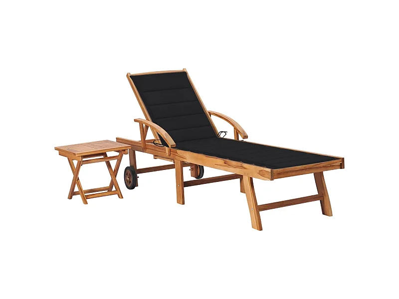 Bain de soleil avec table et coussin Bois de teck solide SEF18043