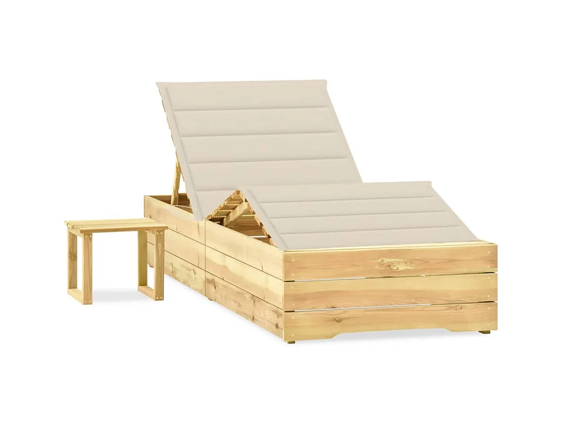 Bain de soleil de jardin avec table et coussin Pin imprégné SEF43223