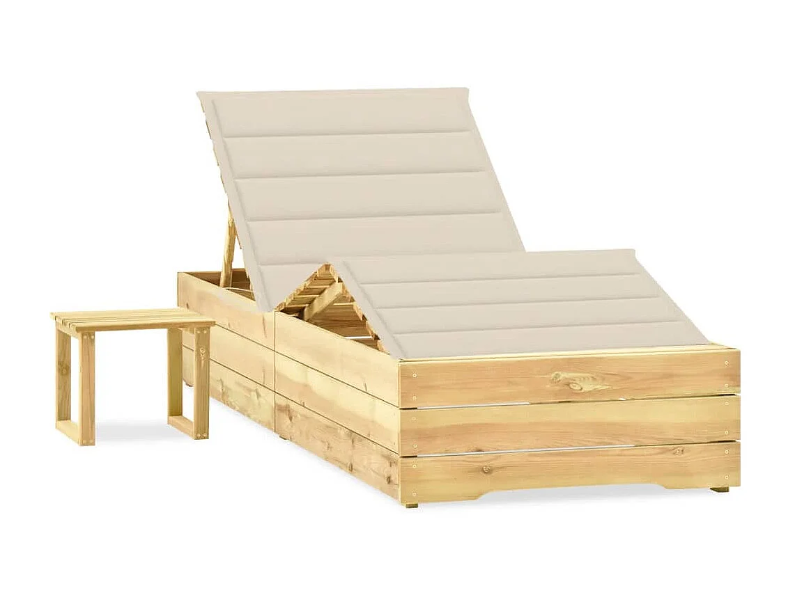 Bain de soleil de jardin avec table et coussin Pin imprégné SEF43223