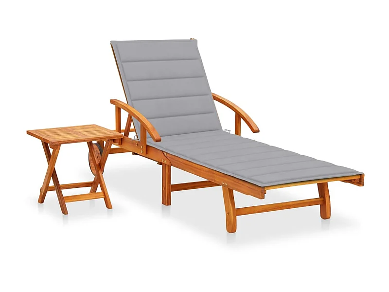 Tumbona de jardín con mesa y cojín madera maciza de acacia ES88989