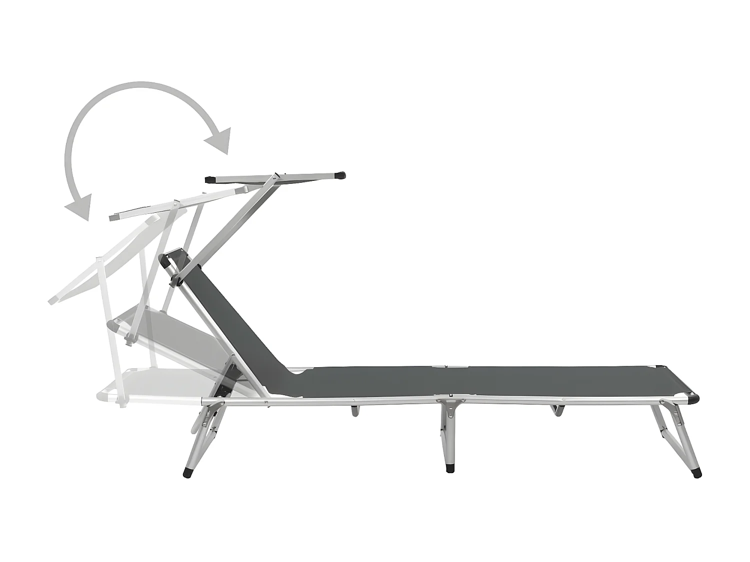 Ligbedden inklapbaar met dak 2 st aluminium en textileen grijs NL113233