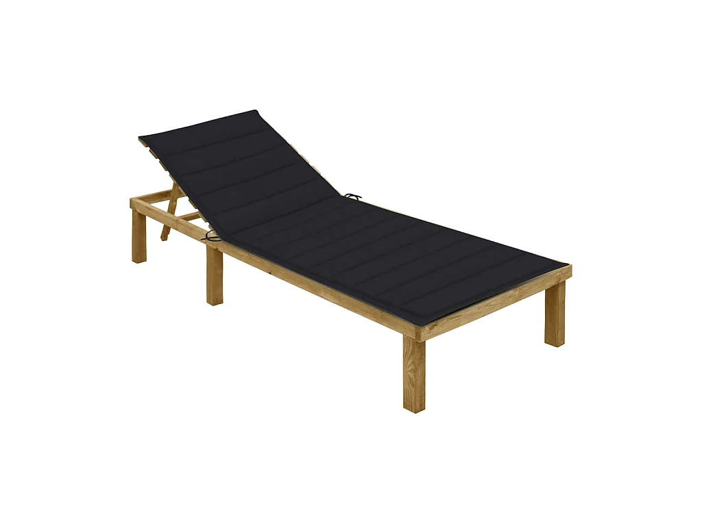 Bain de soleil avec coussin noir Bois de pin imprégné SEF98139