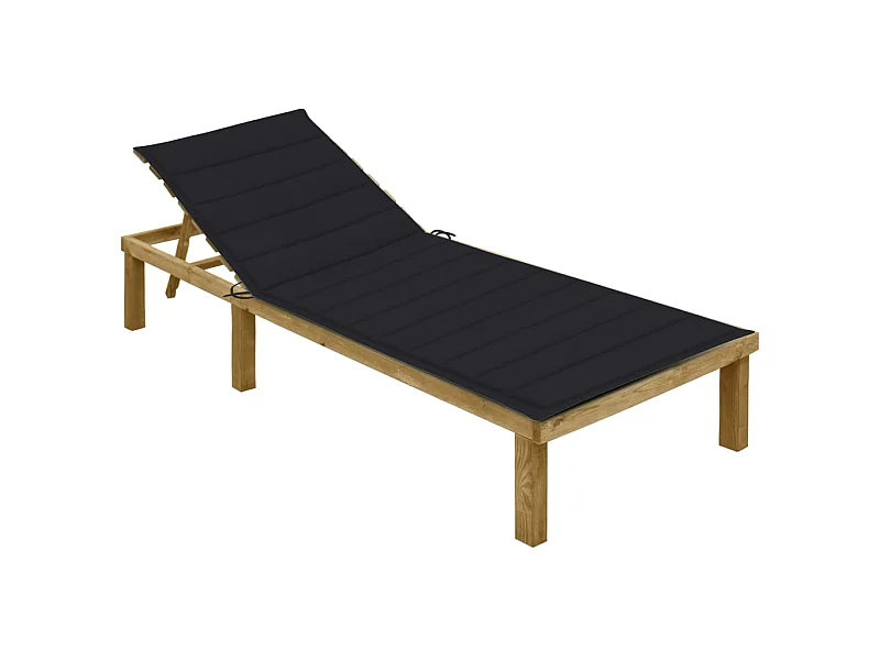 Bain de soleil avec coussin noir Bois de pin imprégné SEF98139