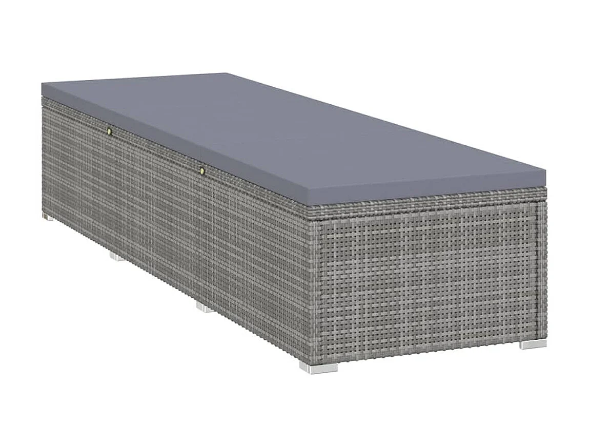 Bain de soleil avec coussin et table à thé Résine tressée Gris SEF25387