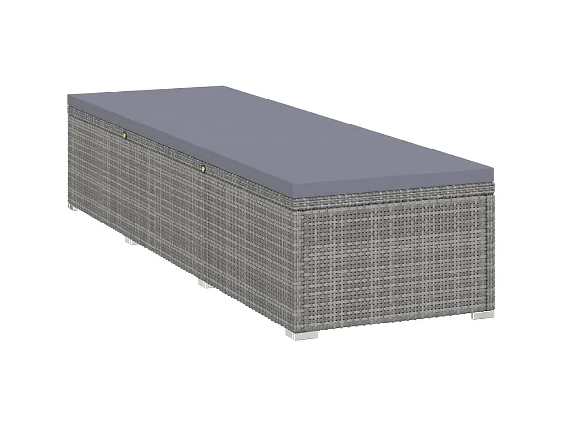 Bain de soleil avec coussin et table à thé Résine tressée Gris SEF25387