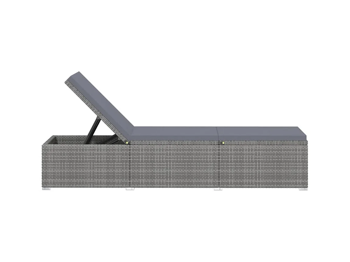 Bain de soleil avec coussin et table à thé Résine tressée Gris SEF25387