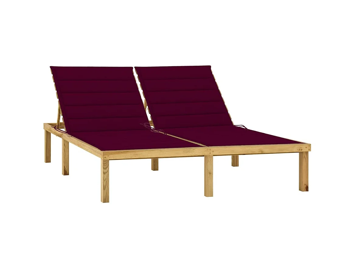 Bain de soleil double et coussin bordeaux Bois de pin imprégné SEF95346