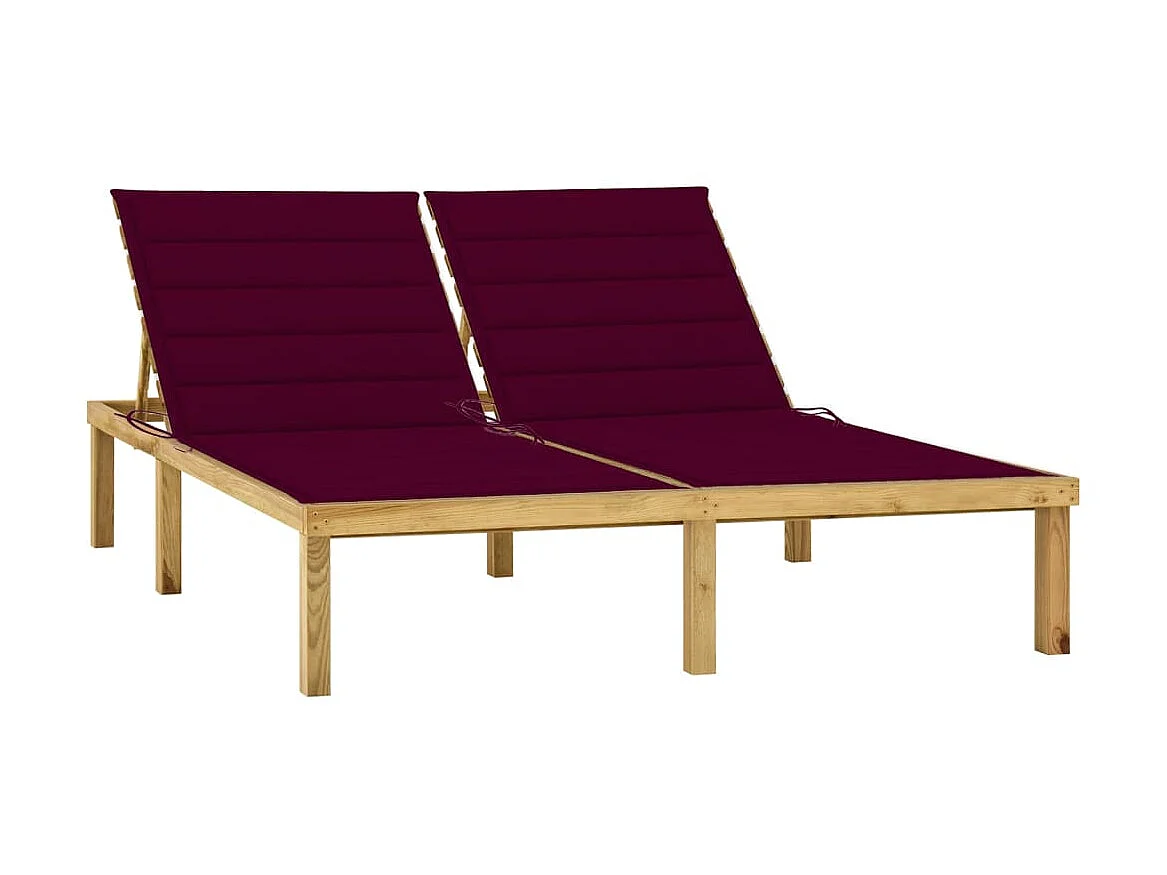 Bain de soleil double et coussin bordeaux Bois de pin imprégné SEF95346