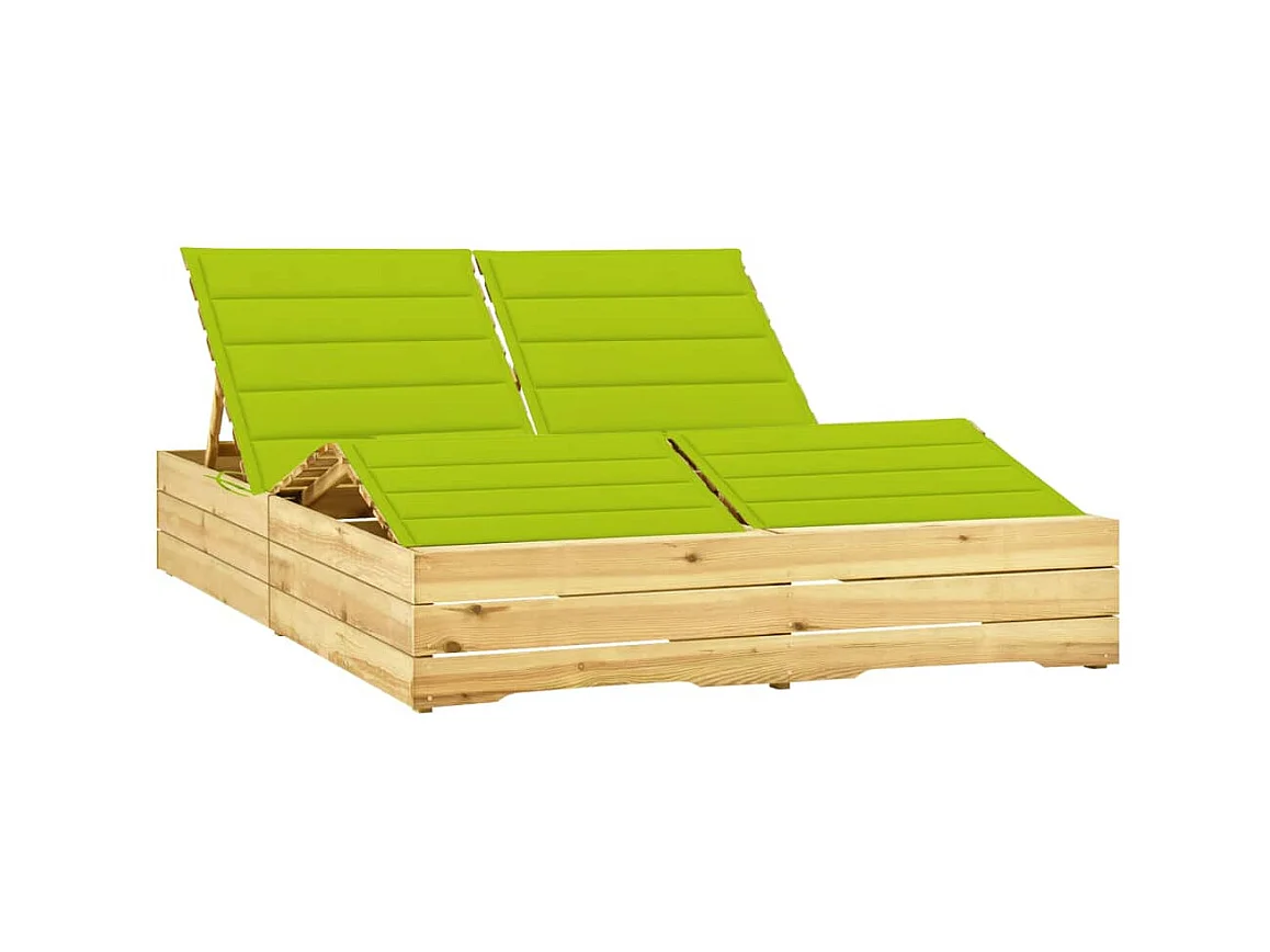 Bain de soleil double et coussin vert vif Bois de pin imprégné SEF86190