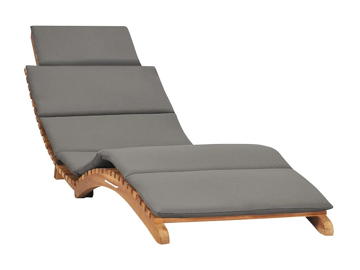 Bain de soleil pliable avec coussin gris foncé Bois de teck SEF11577