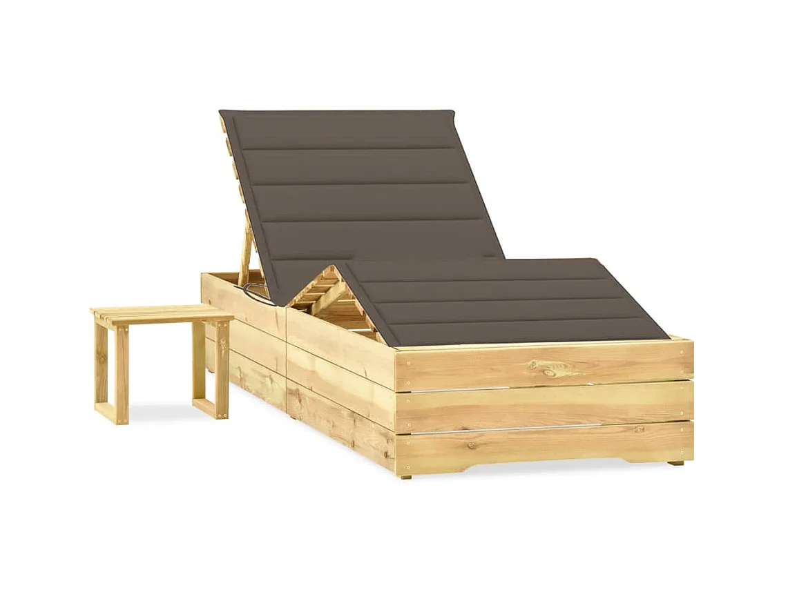 Bain de soleil de jardin avec table et coussin Pin imprégné SEF45961