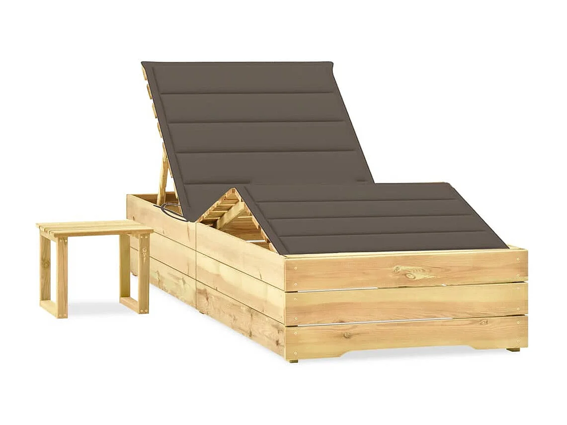 Bain de soleil de jardin avec table et coussin Pin imprégné SEF45961
