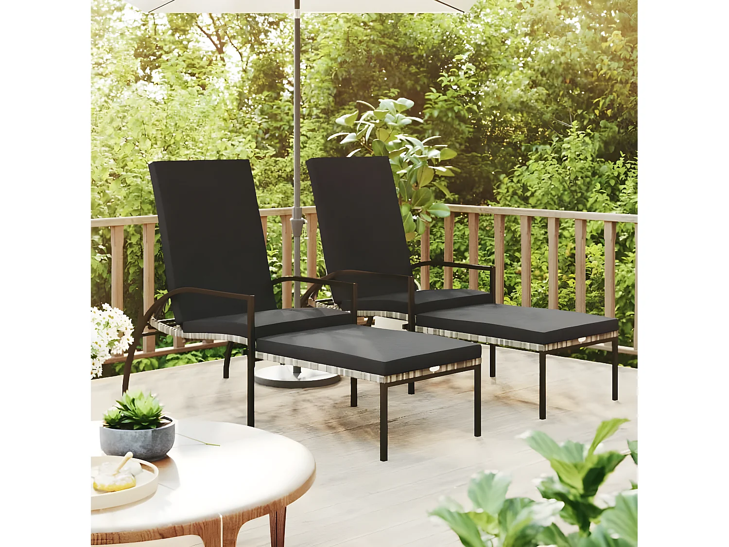 Bains de soleils avec repose-pied 2 pcs Résine tressée Gris SEF81079