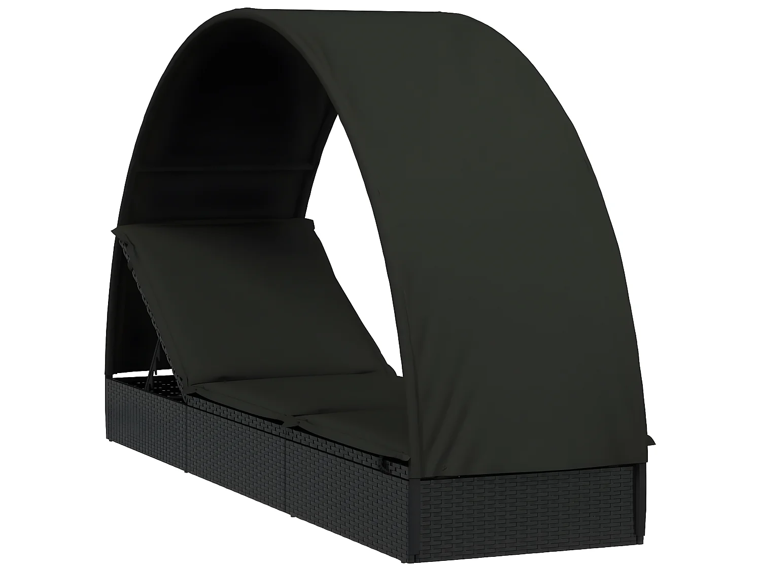 Bain de soleil avec toit rond noir 211x57x140 cm résine tressée SEF36871