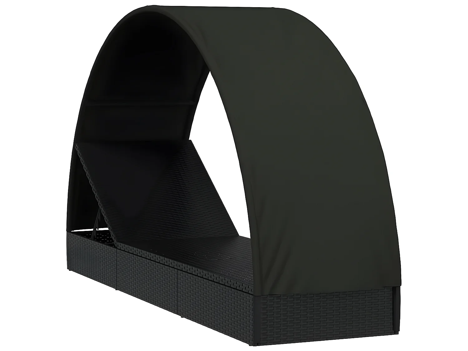 Bain de soleil avec toit rond noir 211x57x140 cm résine tressée SEF36871