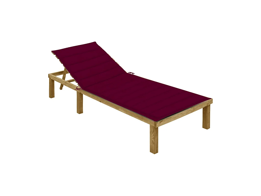 Bain de soleil avec coussin bordeaux Bois de pin imprégné SEF83870