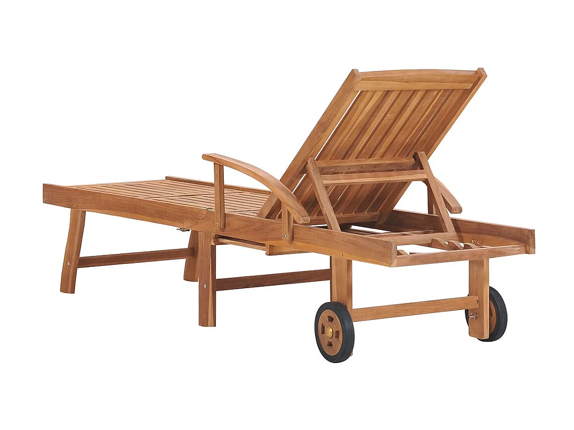 Bain de soleil avec coussin gris Bois de teck solide SEF26255