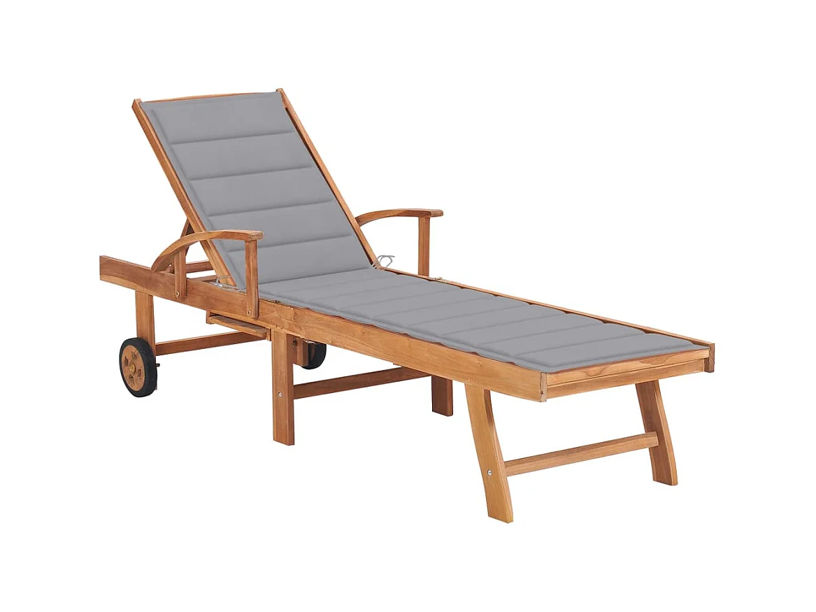 Bain de soleil avec coussin gris Bois de teck solide SEF26255