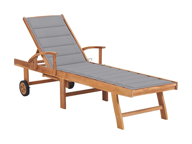 Tumbona con cojín gris madera maciza de teca ES30690