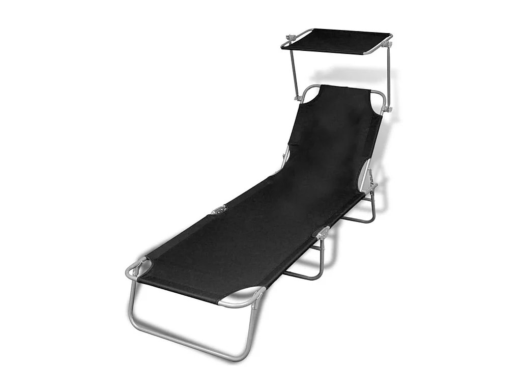 Bain de soleil pliable avec auvent Acier et tissu Noir SEF56436