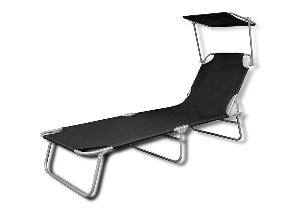 Bain de soleil pliable avec auvent Acier et tissu Noir SEF56436