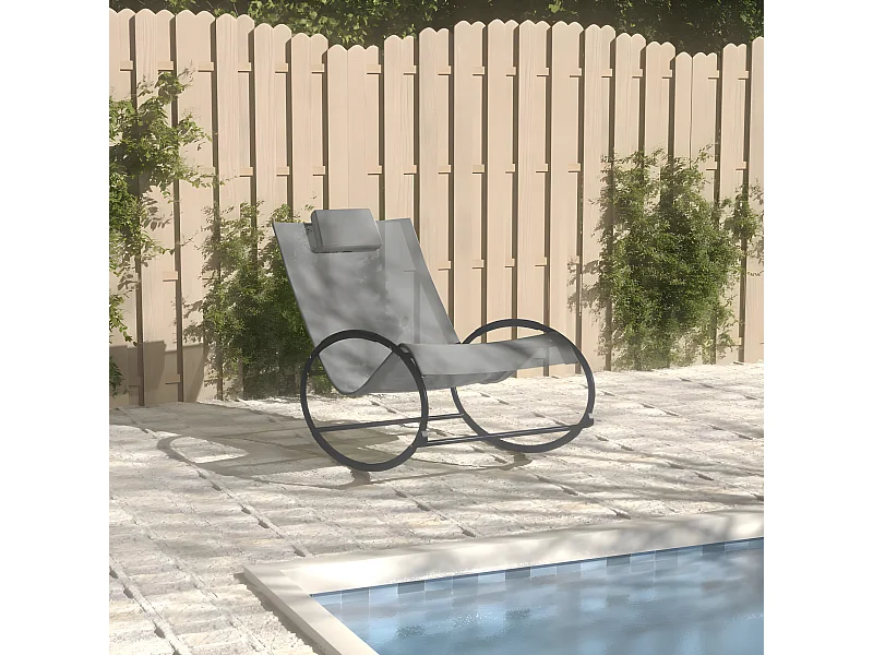 Bain de soleil avec oreiller Acier et textilène Gris SEF10972